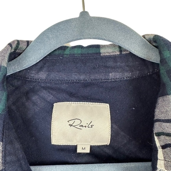 Rails Sz M Women's Kendra White Navy Forest Thick Lined Button Down Shirt - Picture 7 of 14